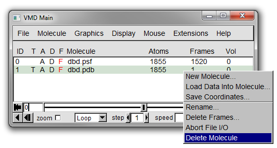 Figure 19: Selecting molecule to delete.