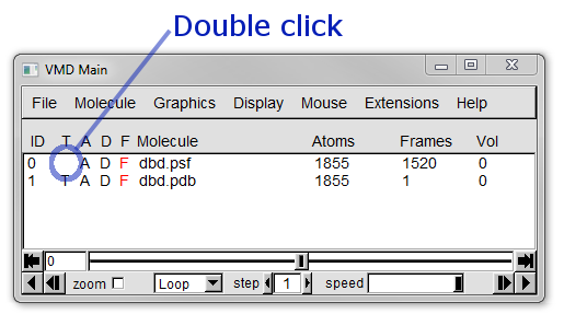Figure 18: Region of the Main window to click to change the Top molecule.